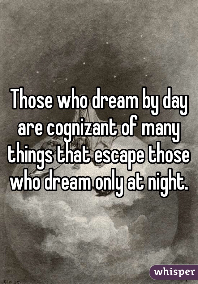 Those who dream by day are cognizant of many things that escape those who dream only at night.