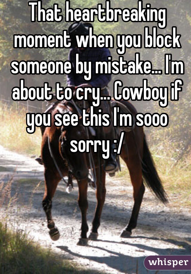 That heartbreaking moment when you block someone by mistake... I'm about to cry... Cowboy if you see this I'm sooo sorry :/