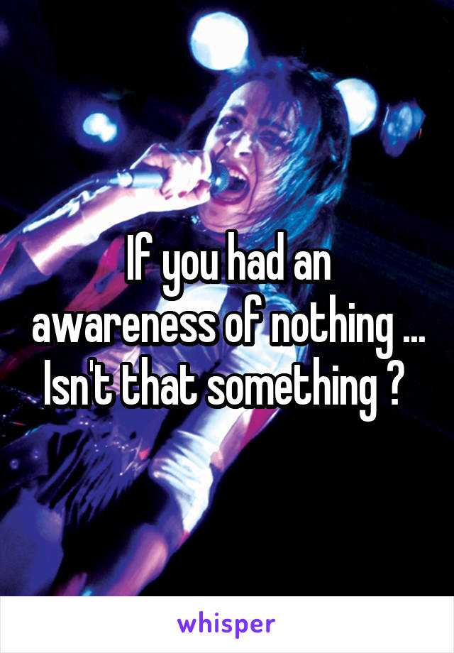 If you had an awareness of nothing ... Isn't that something ? 