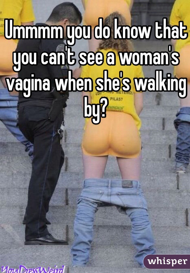 Ummmm you do know that you can't see a woman's vagina when she's walking by? 