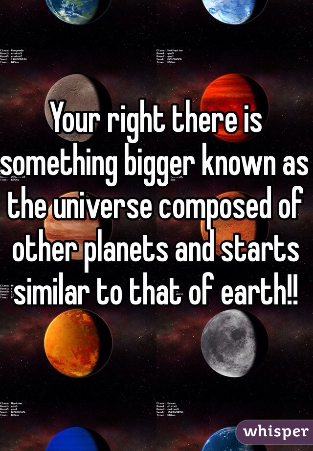 Your right there is something bigger known as the universe composed of other planets and starts similar to that of earth!!