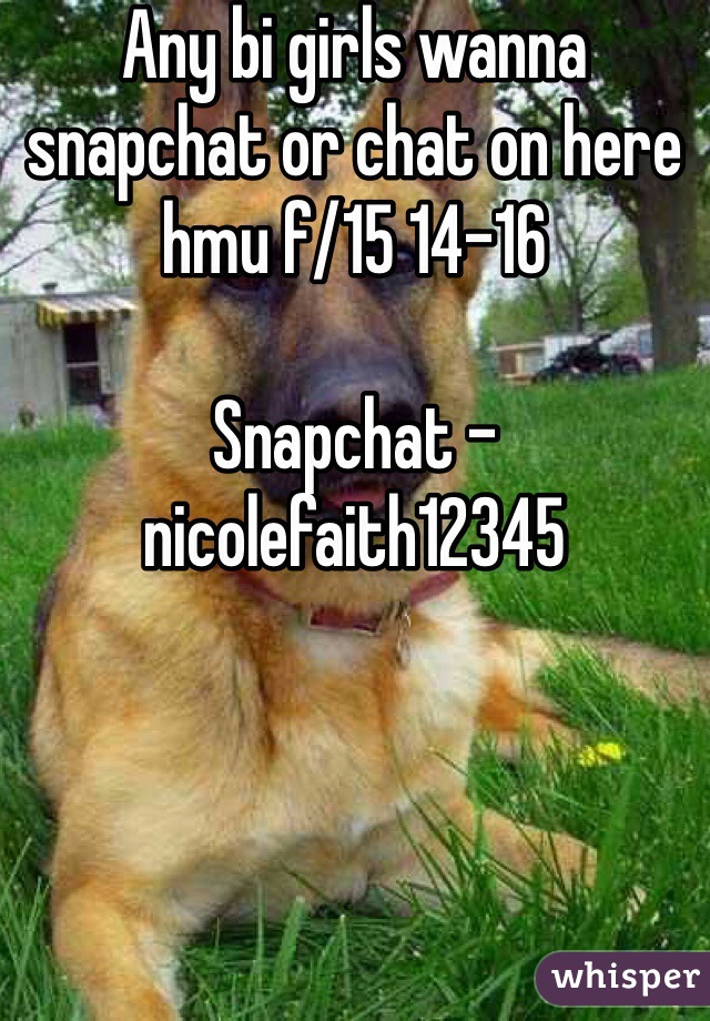Any bi girls wanna snapchat or chat on here hmu f/15 14-16

Snapchat -nicolefaith12345 