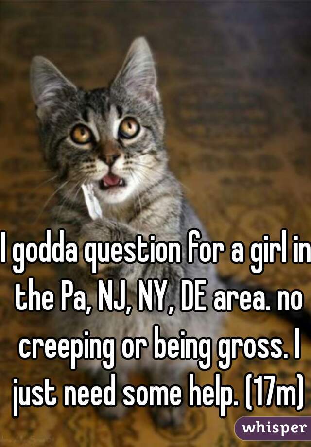 I godda question for a girl in the Pa, NJ, NY, DE area. no creeping or being gross. I just need some help. (17m)