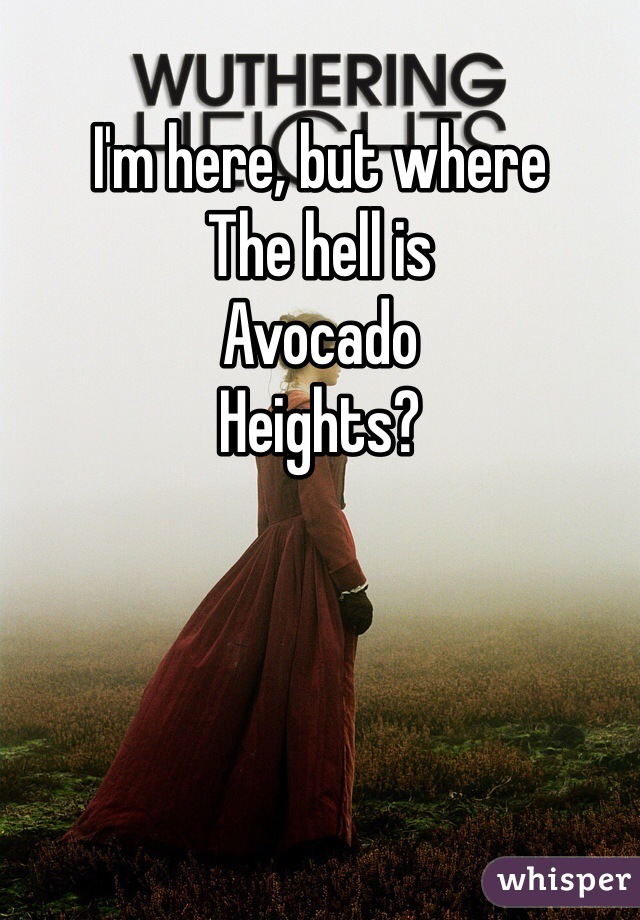 I'm here, but where
The hell is
Avocado
Heights?