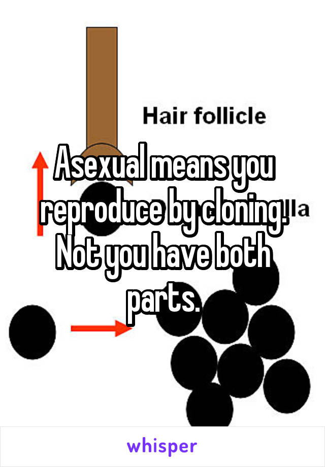 Asexual means you reproduce by cloning. Not you have both parts.