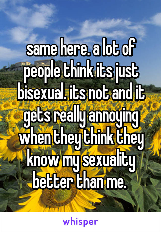 same here. a lot of people think its just bisexual. its not and it gets really annoying when they think they know my sexuality better than me. 