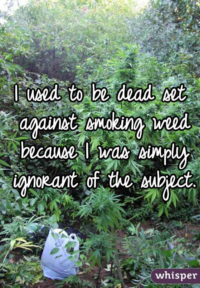 I used to be dead set against smoking weed because I was simply ignorant of the subject. 
