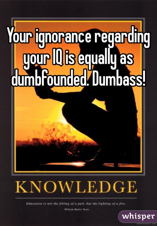 Your ignorance regarding your IQ is equally as dumbfounded. Dumbass!