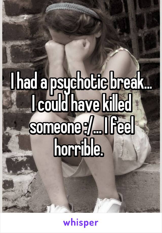 I had a psychotic break... I could have killed someone :/... I feel horrible.  