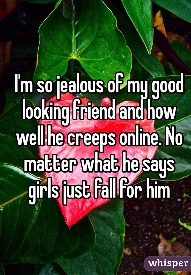 I'm so jealous of my good looking friend and how well he creeps online. No matter what he says girls just fall for him 