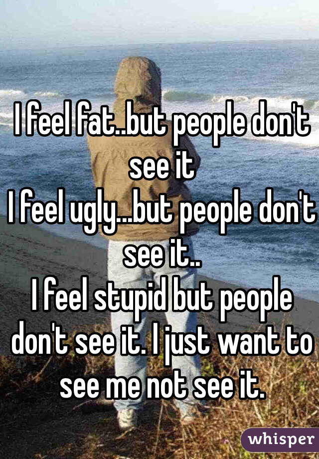 I feel fat..but people don't see it 
I feel ugly...but people don't see it..
I feel stupid but people don't see it. I just want to see me not see it.