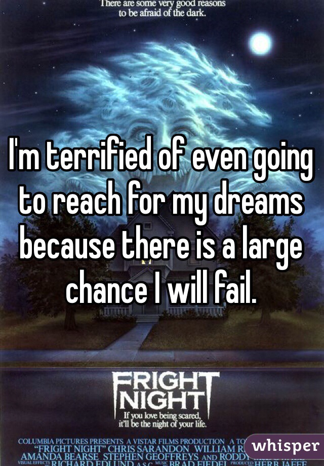 I'm terrified of even going to reach for my dreams because there is a large chance I will fail. 
