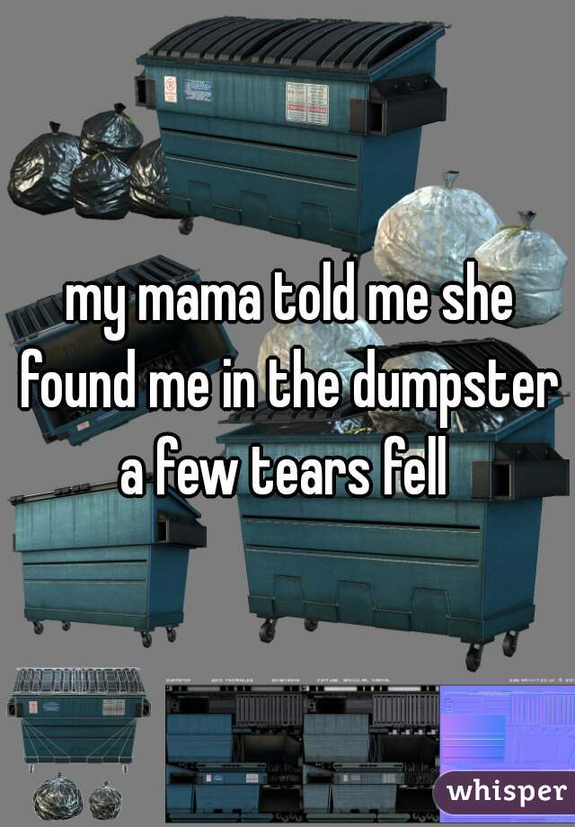 my mama told me she found me in the dumpster 

a few tears fell 