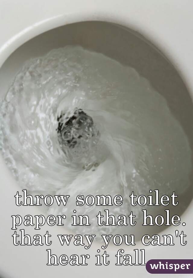 throw some toilet paper in that hole. that way you can't hear it fall 