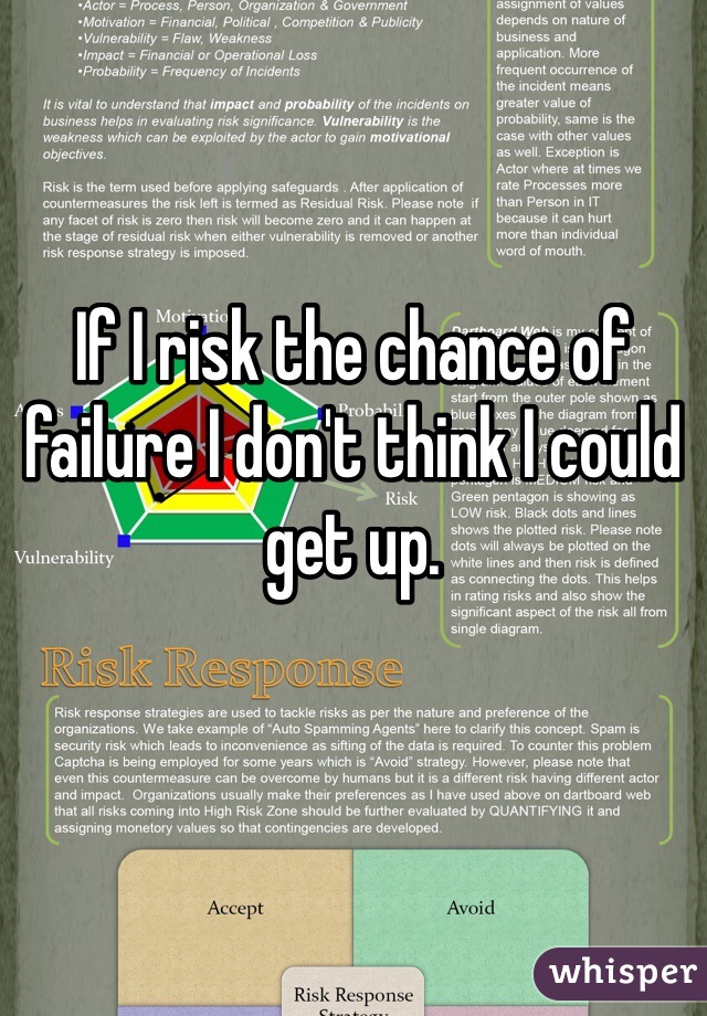 If I risk the chance of failure I don't think I could get up.