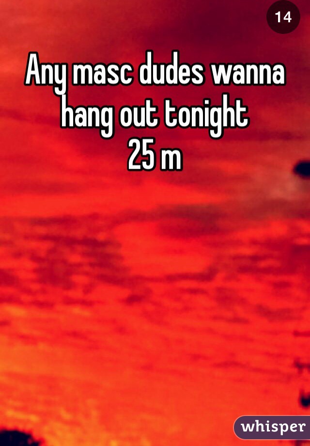 Any masc dudes wanna hang out tonight
25 m 