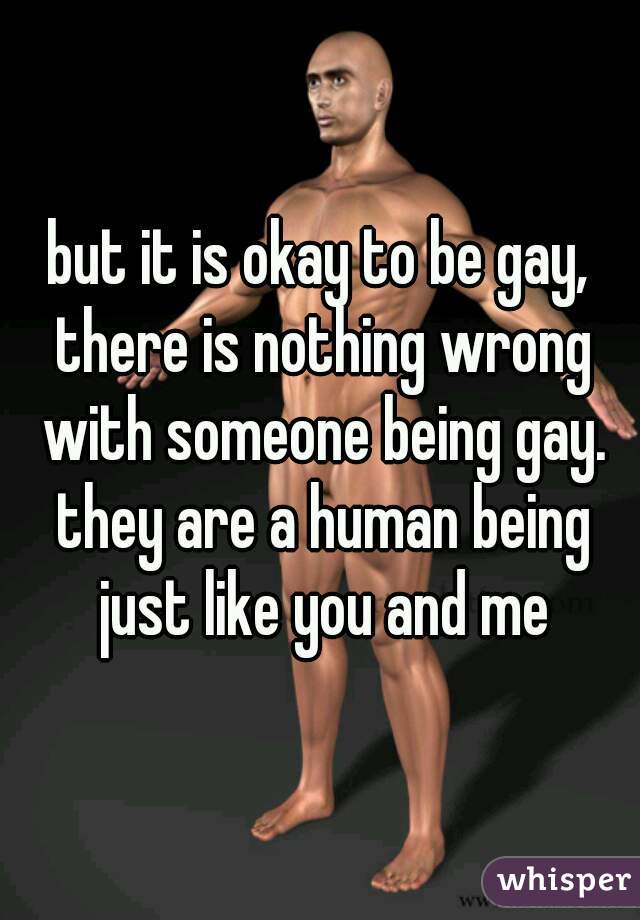 but it is okay to be gay, there is nothing wrong with someone being gay. they are a human being just like you and me