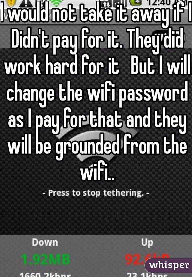 I would not take it away if I Didn't pay for it. They did work hard for it   But I will change the wifi password as I pay for that and they will be grounded from the wifi.. 