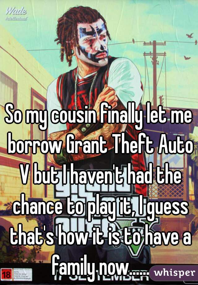 So my cousin finally let me borrow Grant Theft Auto V but I haven't had the chance to play it, I guess that's how it is to have a family now......