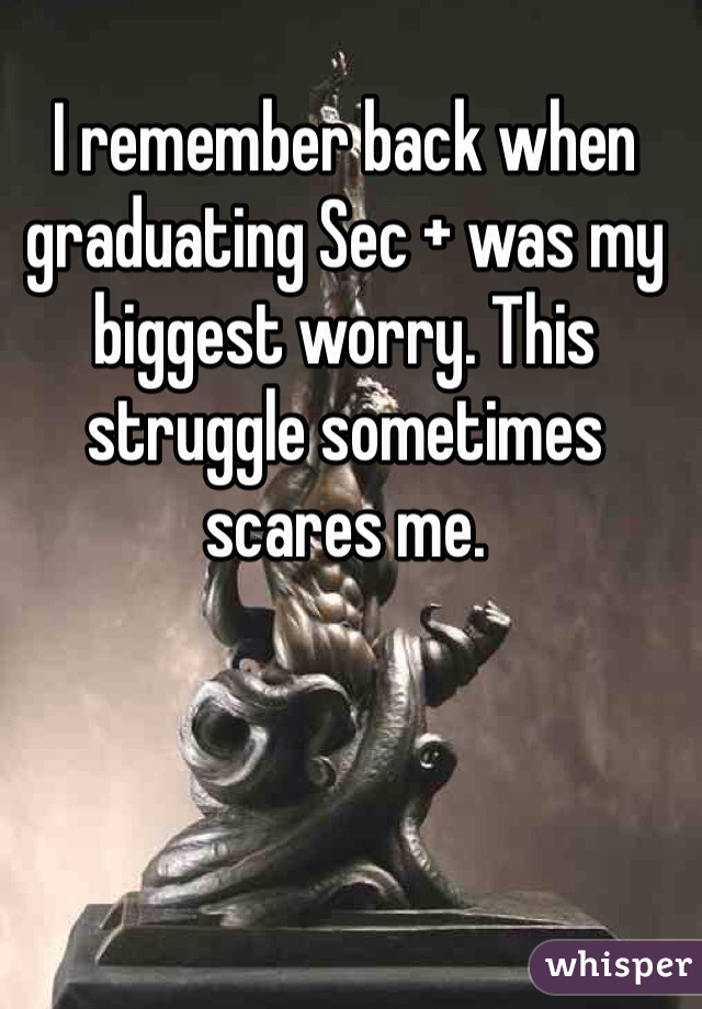 I remember back when graduating Sec + was my biggest worry. This struggle sometimes scares me. 