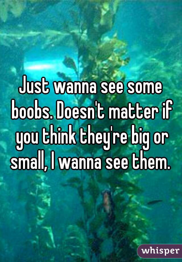 Just wanna see some boobs. Doesn't matter if you think they're big or small, I wanna see them. 