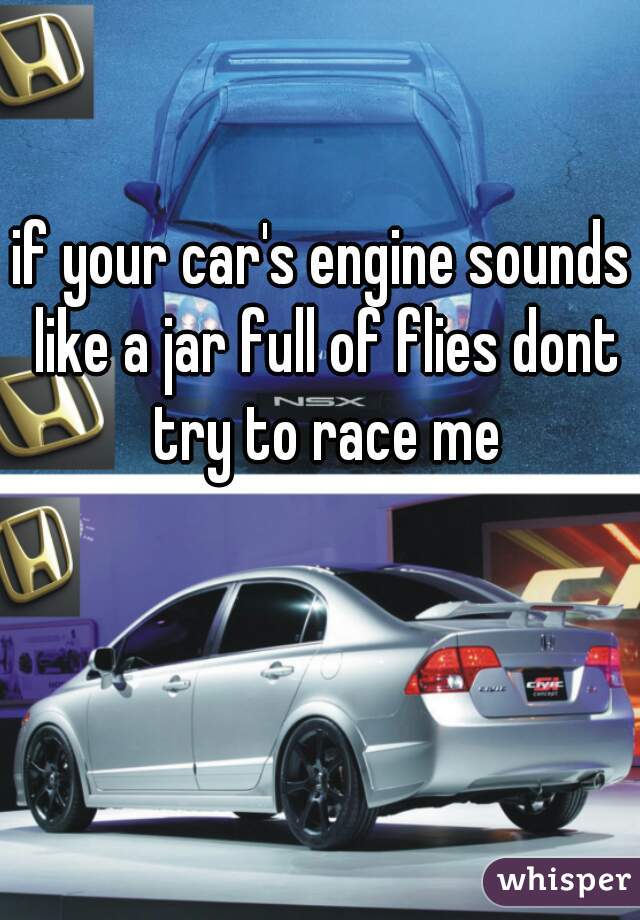 if your car's engine sounds like a jar full of flies dont try to race me