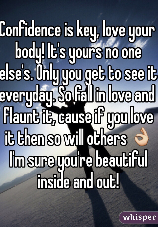 Confidence is key, love your body! It's yours no one else's. Only you get to see it everyday. So fall in love and flaunt it, cause if you love it then so will others 👌 I'm sure you're beautiful inside and out!