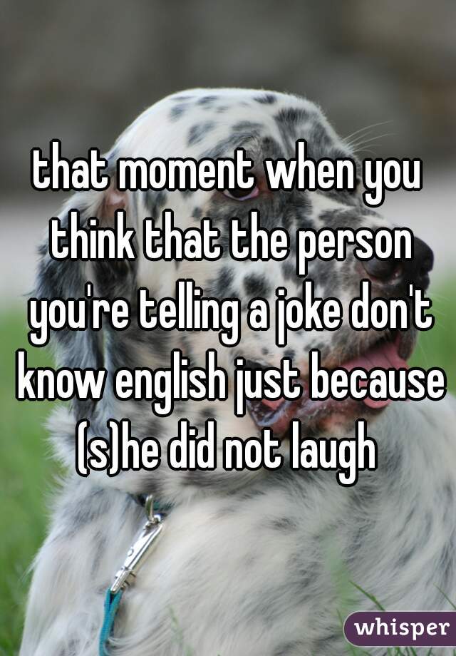 that moment when you think that the person you're telling a joke don't know english just because (s)he did not laugh 