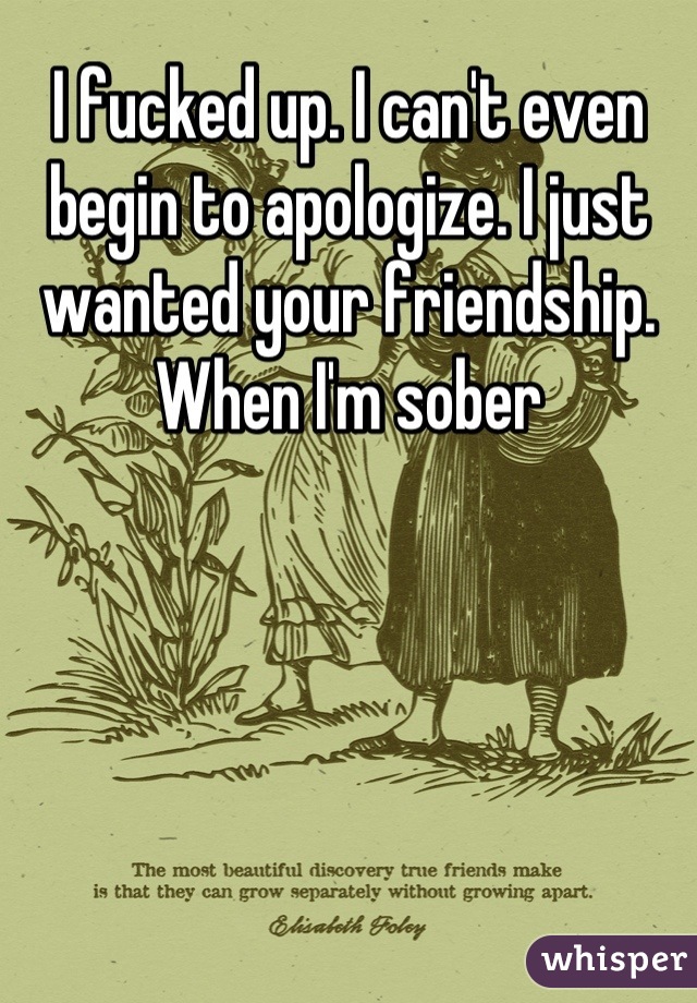 I fucked up. I can't even begin to apologize. I just wanted your friendship. When I'm sober