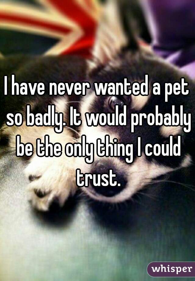 I have never wanted a pet so badly. It would probably be the only thing I could trust.