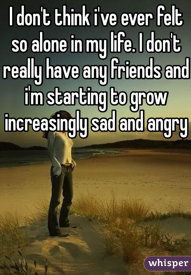 I don't think i've ever felt so alone in my life. I don't really have any friends and i'm starting to grow increasingly sad and angry 