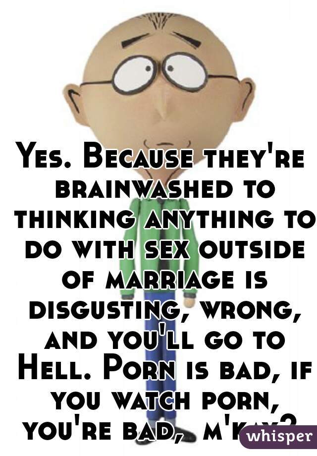 Yes. Because they're brainwashed to thinking anything to do with sex outside of marriage is disgusting, wrong, and you'll go to Hell. Porn is bad, if you watch porn, you're bad,  m'kay? 