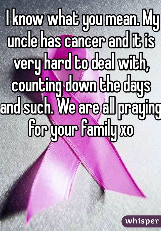  I know what you mean. My uncle has cancer and it is very hard to deal with, counting down the days and such. We are all praying for your family xo