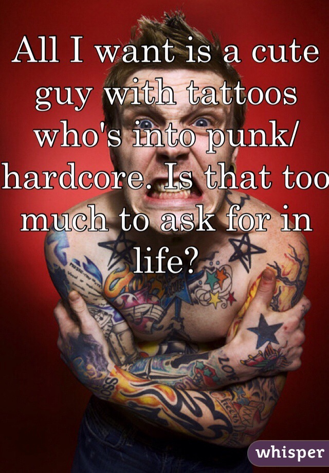All I want is a cute guy with tattoos who's into punk/hardcore. Is that too much to ask for in life? 