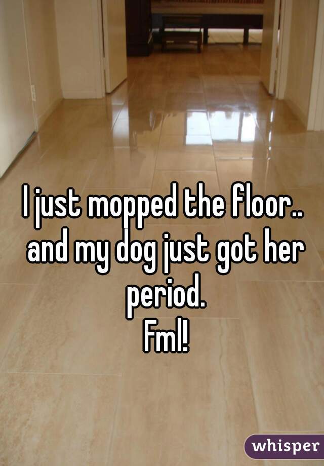 I just mopped the floor.. 

and my dog just got her period. 

Fml!