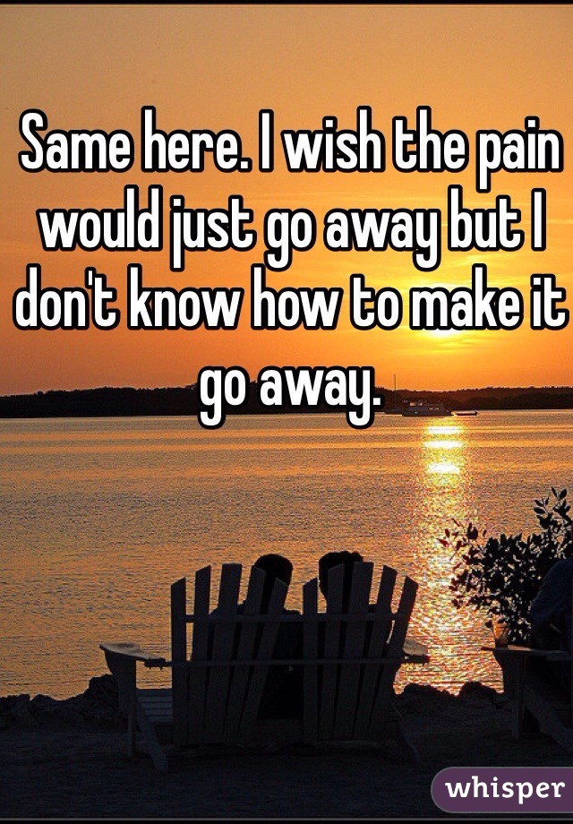Same here. I wish the pain would just go away but I don't know how to make it go away. 