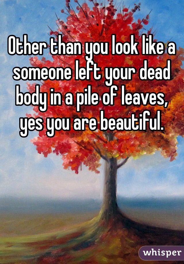 Other than you look like a someone left your dead body in a pile of leaves, yes you are beautiful. 