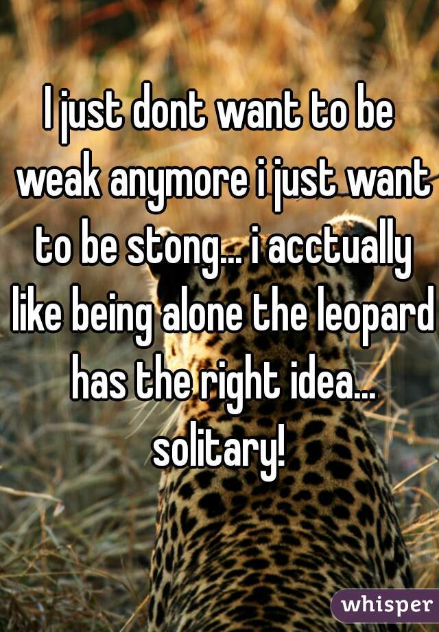 I just dont want to be weak anymore i just want to be stong... i acctually like being alone the leopard has the right idea... solitary! 