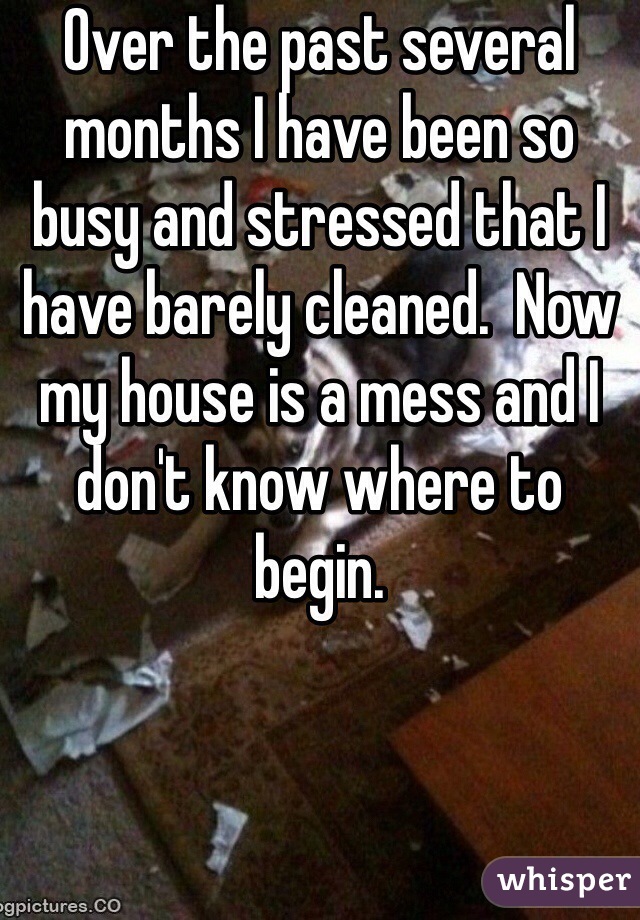 Over the past several months I have been so busy and stressed that I have barely cleaned.  Now my house is a mess and I don't know where to begin.