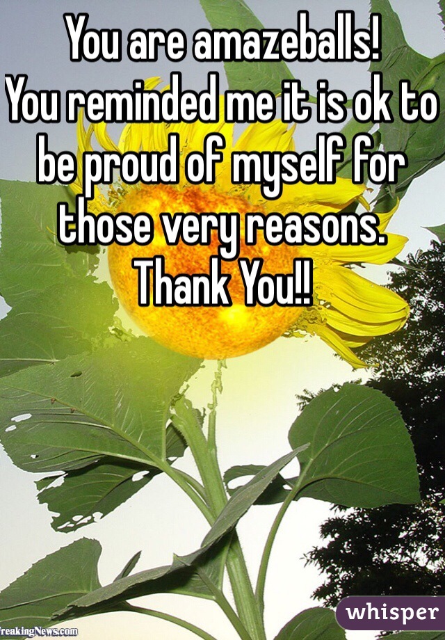 You are amazeballs!
You reminded me it is ok to be proud of myself for those very reasons. 
Thank You!!
