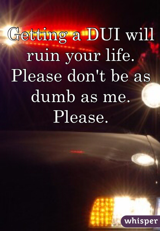 Getting a DUI will ruin your life. Please don't be as dumb as me. Please. 
