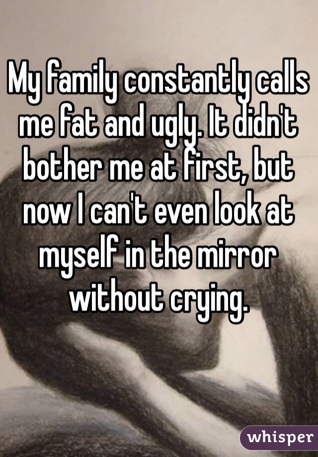 My family constantly calls me fat and ugly. It didn't bother me at first, but now I can't even look at myself in the mirror without crying. 