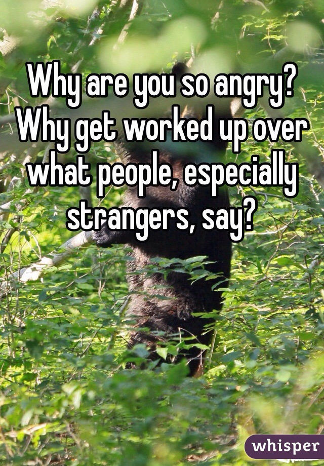 Why are you so angry? Why get worked up over what people, especially strangers, say?