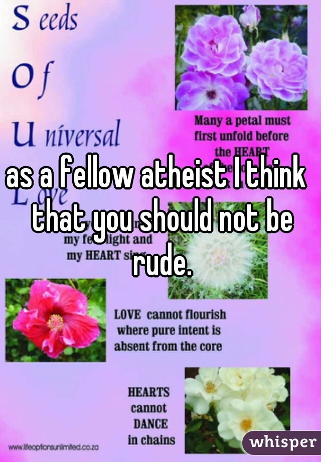 as a fellow atheist I think  that you should not be rude.