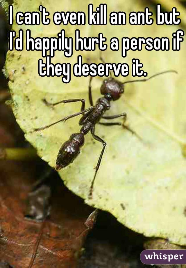 I can't even kill an ant but I'd happily hurt a person if they deserve it.  