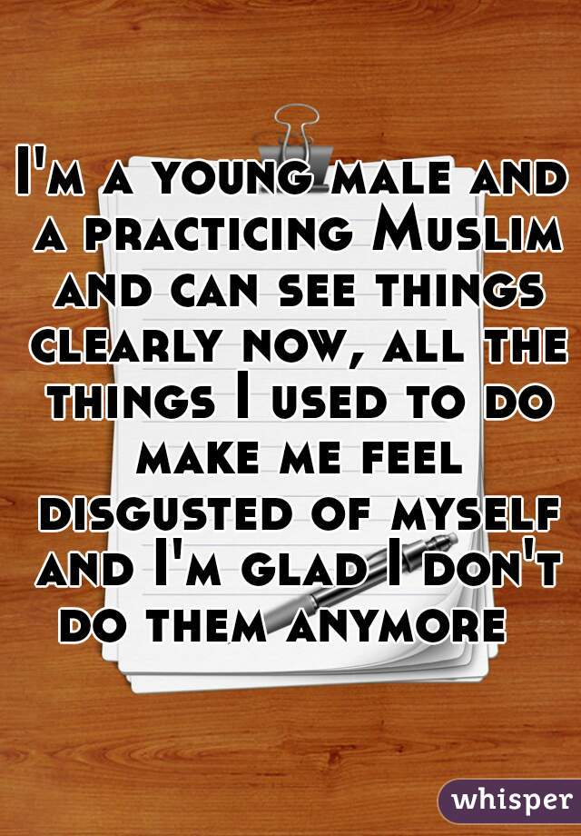 I'm a young male and a practicing Muslim and can see things clearly now, all the things I used to do make me feel disgusted of myself and I'm glad I don't do them anymore  