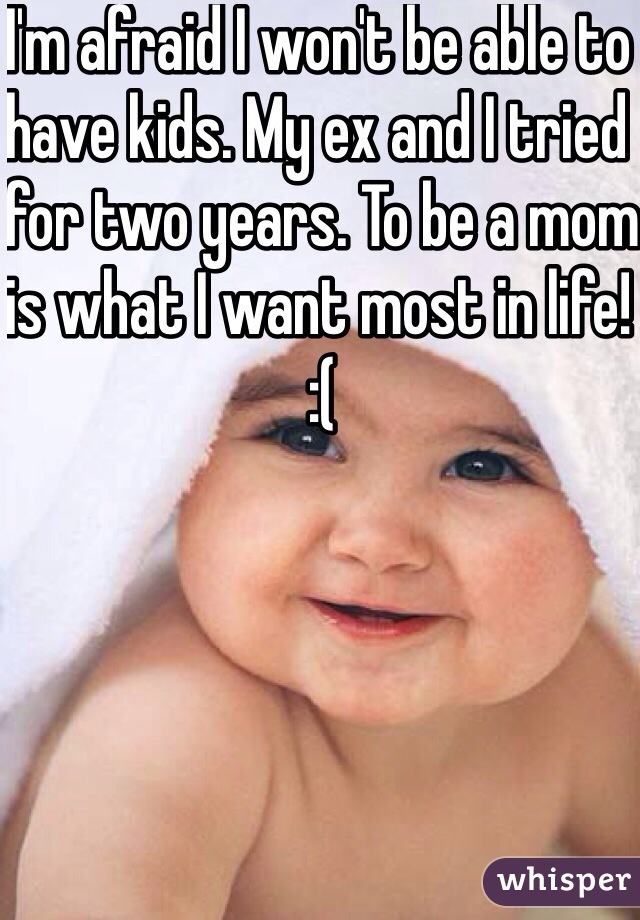 I'm afraid I won't be able to have kids. My ex and I tried for two years. To be a mom is what I want most in life! :(