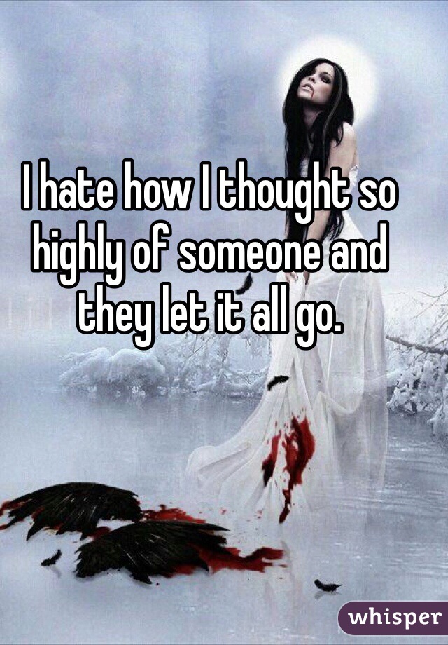 I hate how I thought so highly of someone and they let it all go.