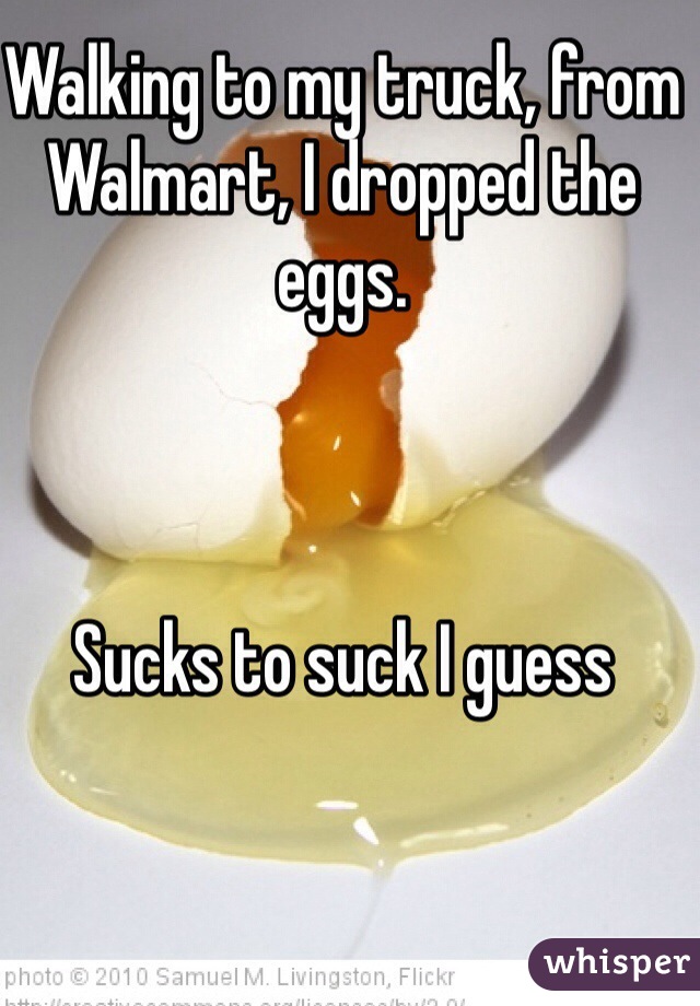 Walking to my truck, from Walmart, I dropped the eggs. 



Sucks to suck I guess