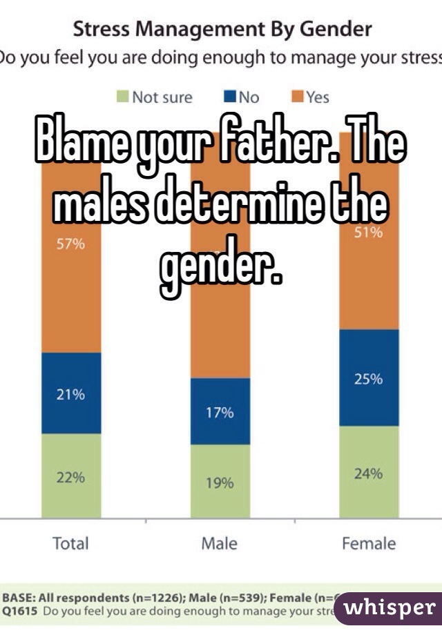 Blame your father. The males determine the gender. 
